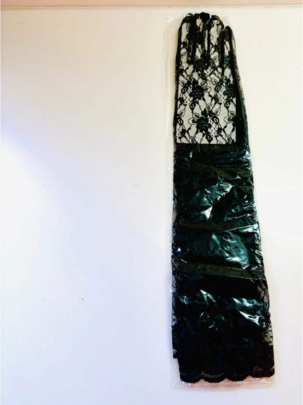 Vtg New Black Lace Gloves Ruffle Wrist Opera Sheer Evening Party Costume Goth